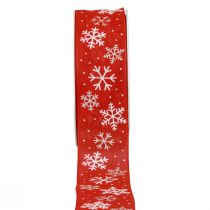 Julebånd rødt snefnug gavebånd 40mm 15m