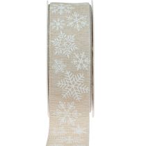 Julebånd snefnug beige gavebånd 35mm 15m