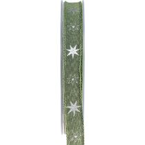 Julebånd stjerner gavebånd grøn sølv 15mm 20m