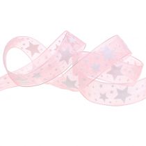 Artikel Julebånd organza med stjernemotiv 15mm 20m