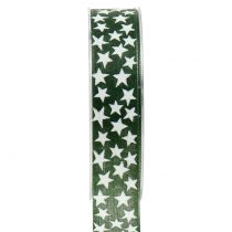 Julebånd med stjerne grøn, hvid 25mm 20m