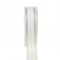 Julebånd med gennemsigtige lurex-striber hvid, sølv 25mm 25m