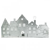 Artikel Julepynt huse, fyrfadsstage metal sølv 25cm