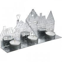 Artikel Julepynt huse, fyrfadsstage metal sølv 25cm