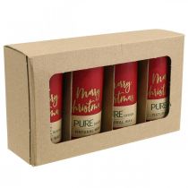 Artikel Røde adventslys "Glædelig jul" lavet af stearin og rapsvoks til juledekoration, sæt med 4, 130/60 mm