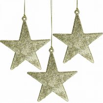 Julepynt stjernevedhæng gylden glitter 10cm 12stk