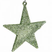 Julepynt stjerne vedhæng mint glitter 10cm 12stk