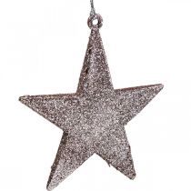 Julepynt stjernevedhæng pink glitter 10cm 12stk