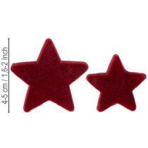 Artikel Julepynt, stjerner, Bordeaux flocket, bordpynt, 4-5 cm, 40 stk.