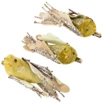 Artikel Julepynt fugl på klips grøn, glitter 12 cm 6 stk assorteret