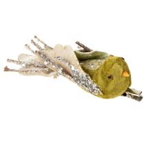 Artikel Julepynt fugl på klips grøn, glitter 12 cm 6 stk assorteret