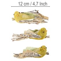 Artikel Julepynt fugl på klips grøn, glitter 12 cm 6 stk assorteret