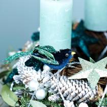 Artikel Julepynt solsort med klip blå, glitter assorteret 3stk