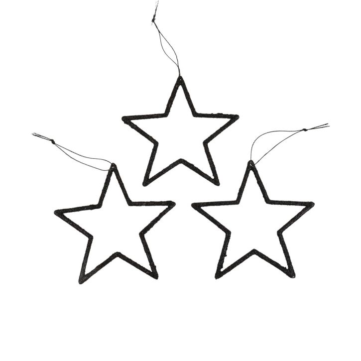 Artikel Julepynt stjernevedhæng sort glitter 12cm 12stk