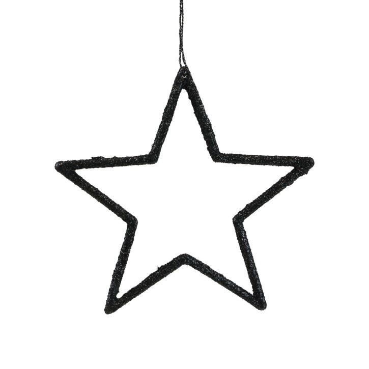 Artikel Julepynt stjernevedhæng sort glitter 12cm 12stk