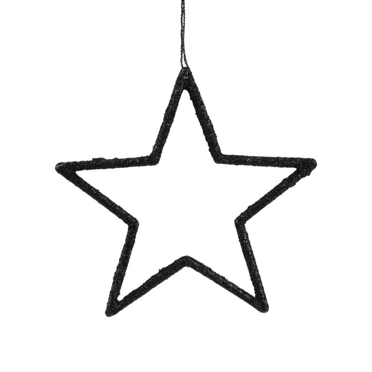 Artikel Julepynt stjernevedhæng sort glitter 12cm 12 stk