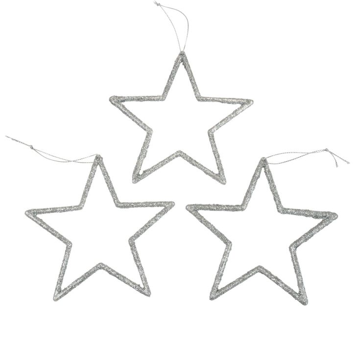 Artikel Julepynt stjernevedhæng sølvglimmer 12cm 12stk