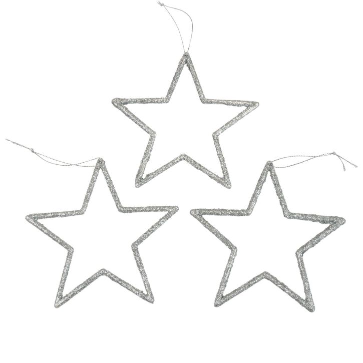 Artikel Julepynt stjernevedhæng sølvglimmer 12cm 12 stk