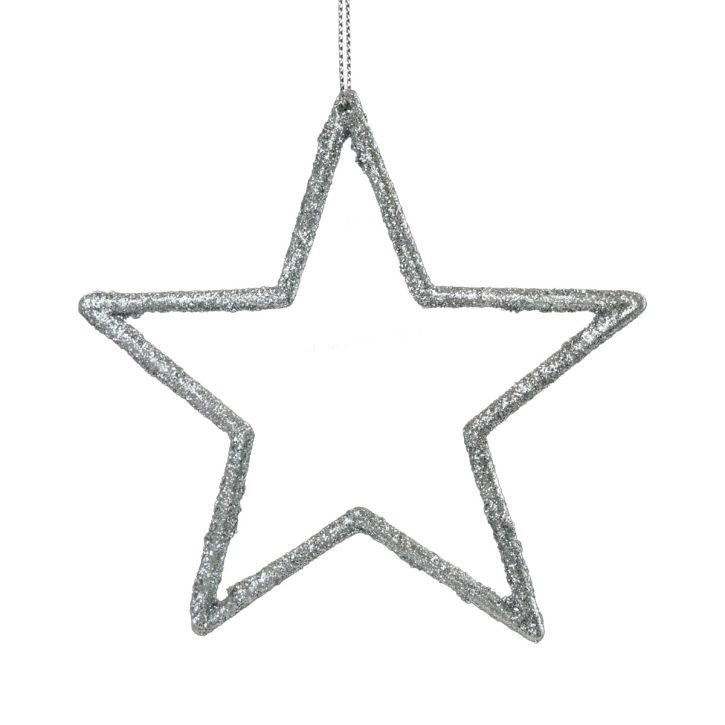 Artikel Julepynt stjernevedhæng sølvglimmer 12cm 12 stk