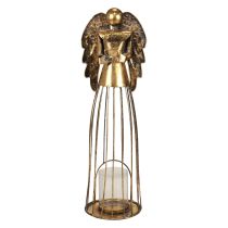 Juleengel Jul, lysestage metal gyldent antik look 52cm
