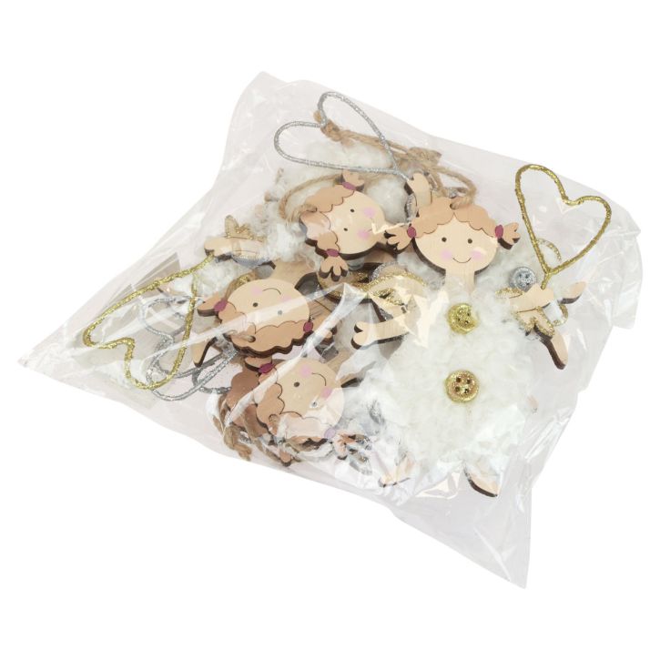 Artikel Juleengel med hjerte Juletræspynt træ 14,5cm 8 stk