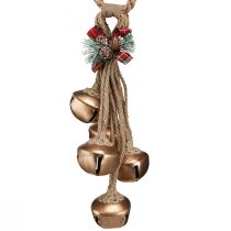 Artikel Store guld juleklokker med sløjfe og grangrene, festlig dør- og rumdekoration, 51 cm