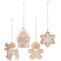 Artikel Julepynt, honningkagedesign, rensdyr, peberkagemand, snefnug, 7 cm, 4 stk.