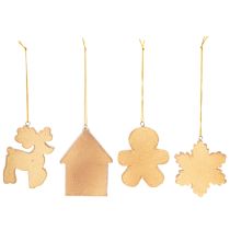 Artikel Julepynt, honningkagedesign, rensdyr, peberkagemand, snefnug, 7 cm, 4 stk.