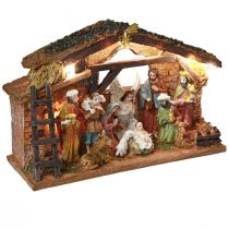 Artikel Julekrybbe med figurer og LED håndmalet 23×14cm