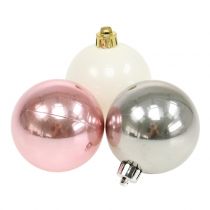 Julebauble mix pink, grå, hvid Ø5.5cm 10stk