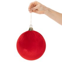 Artikel Rød julekugle i fløjlslook, stor 20 cm juletræskugle, 3 stk.