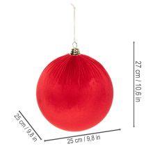 Artikel Rød fløjls julekugle, stor dekorativ kugle til ophængning, 25 cm, 2 stk.