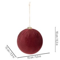 Artikel Julekugle, rødt fløjlslook, til ophængning, 15 cm, 3 stk.