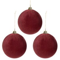 Artikel Stor rød julekugle i fløjlslook, 20 cm, 3 stk.