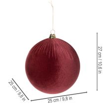 Artikel Stor rød fløjls juletræspynt til ophængning, 25 cm, 2 stk.