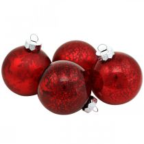 Trækugle, juletræspynt, glaskugle rød marmoreret H4,5cm Ø4cm ægte glas 24stk