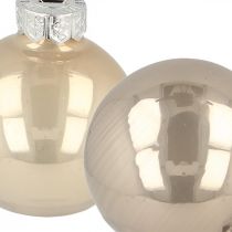 Artikel Juletræskugler, minitræskugler, julepyntmix beige/perlemor H4,5cm Ø4cm ægte glas 24 stk.