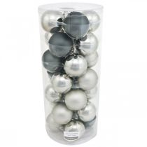 Artikel Julekugle, juletræsvedhæng, trædekoration sort/sølv/perlemor H6,5cm Ø6cm ægte glas 24 stk.