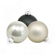 Julekugler, juletræsvedhæng, trædekorationer sort / sølv / perlemor H6,5cm Ø6cm ægte glas 24stk.