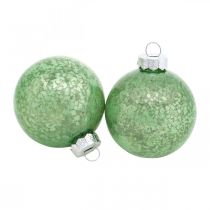 Julekugle, juletræspynt, glasbold grøn marmoreret H6,5cm Ø6cm ægte glas 24stk