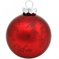Trækugle, juletræspynt, glaskugle rød marmoreret H4,5cm Ø4cm ægte glas 24stk