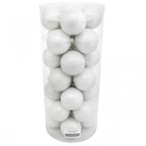 Artikel Snekugle, trævedhæng, juletræsdekoration, vinterdekoration hvid H6,5cm Ø6cm ægte glas 24 stk.