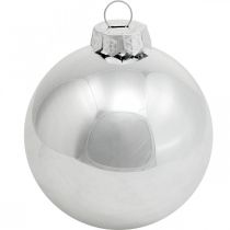 Artikel Glaskugle, trædekorationer, juletræskugle sølv H8,5cm Ø7,5cm ægte glas 12stk