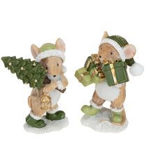 Artikel Juledekoration mus grøn brun H8cm 2 stk