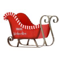 Juleslæde Træ Metal Rød Glædelig Jul L26cm