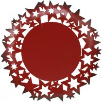 Juletallerken metal dekorativ tallerken med stjerner rød Ø34cm