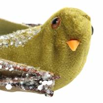 Artikel Julepynt fugl på klip grøn, glitter 12cm 6stk assorteret