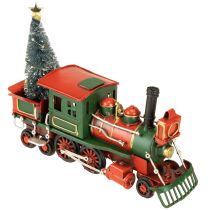 Artikel Juletog rødt metal dekorativt lokomotiv med juletræ 20 cm