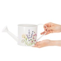 Artikel Hvid metalvandkande med blomstermotiv, 13,5 cm, dekorativ plantekasse