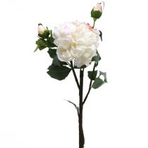 Hvide roser kunstig rose stor med tre knopper 57cm